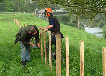 Greg Board & assistant batten up the fence